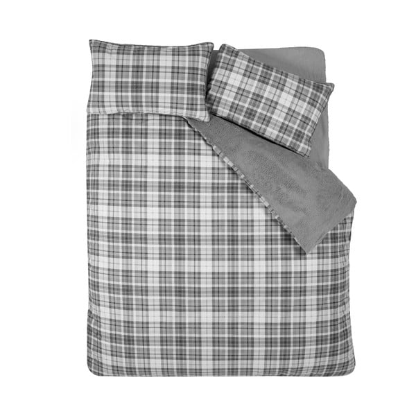 Pelēka divguļamā gultas veļa no Sherpa flīsa 230x220 cm Cosy Sherpa Check – Catherine Lansfield