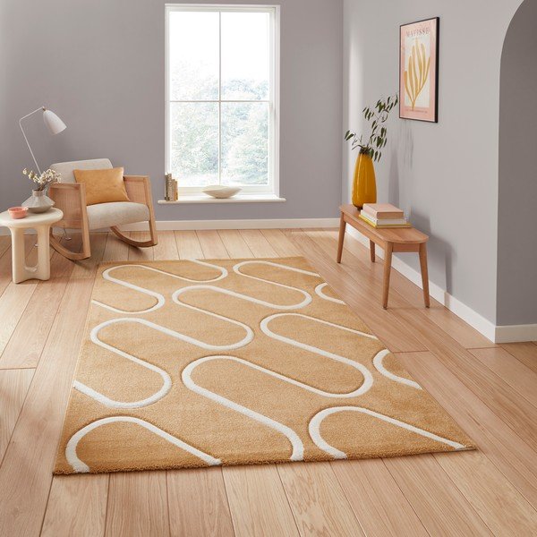 Okera dzeltens paklājs 120x170 cm Linear Curve – Catherine Lansfield-image-2