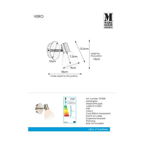 Sienas lampa baltā un sudraba krāsā Markslöjd Vero-image-1