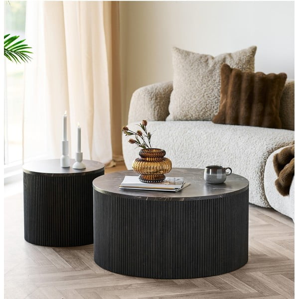 Tumši brūns apaļš žurnālgaldiņš ar marmora imitācijas galda virsmu ø 80 cm Rota – House Nordic-image-1