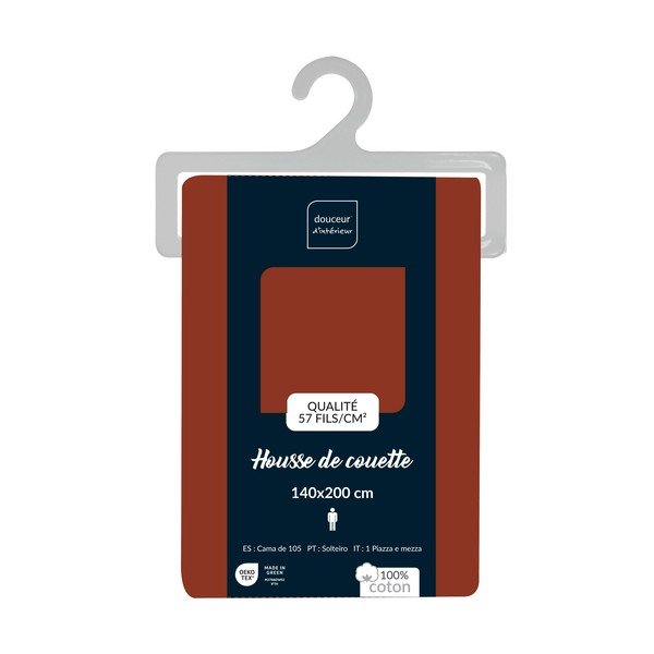 Ķieģeļu sarkans vienguļamais kokvilnas segas pārvalks 140x200 cm Lina – douceur d'intérieur-image-2