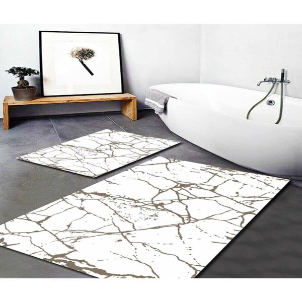 Balti/brūni vannas istabas paklājiņi (2 gab.) 60x100 cm Cracks – Mila Home-image-1