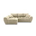 Bēšs samta izvelkamais stūra dīvāns ar veļas kasti Windsor & Co Sofas Nuage, kreisais stūris
