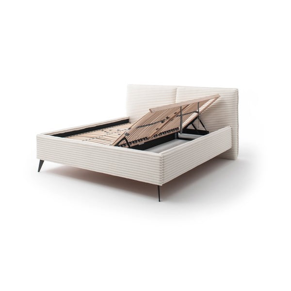 Bēša polsterēta divvietīga gulta ar veļas kasti ar redelēm 160x200 cm Matera – Meise Möbel-image-2