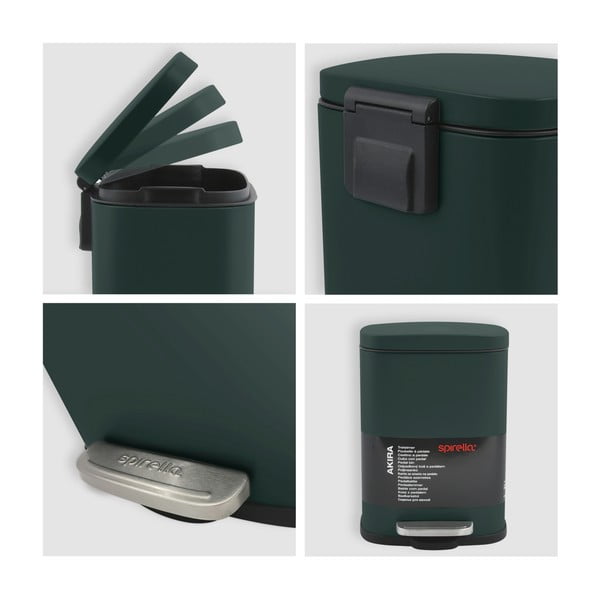 Tumši zaļa tērauda atkritumu tvertne ar pedāli 5 l   Akira – Spirella-image-4