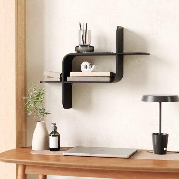 Melns daudzlīmeņu gumijkoka masīvkoka sienas plaukts 62 cm Montage – Umbra-image-4