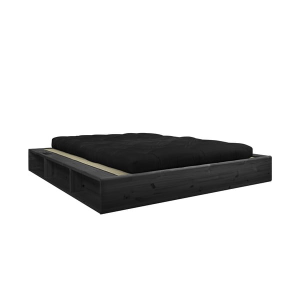 Melna masīvkoka divguļamā gulta ar melnu dubulto lateksa futonu un tatami Karup Design Ziggy, 140 x 200 cm