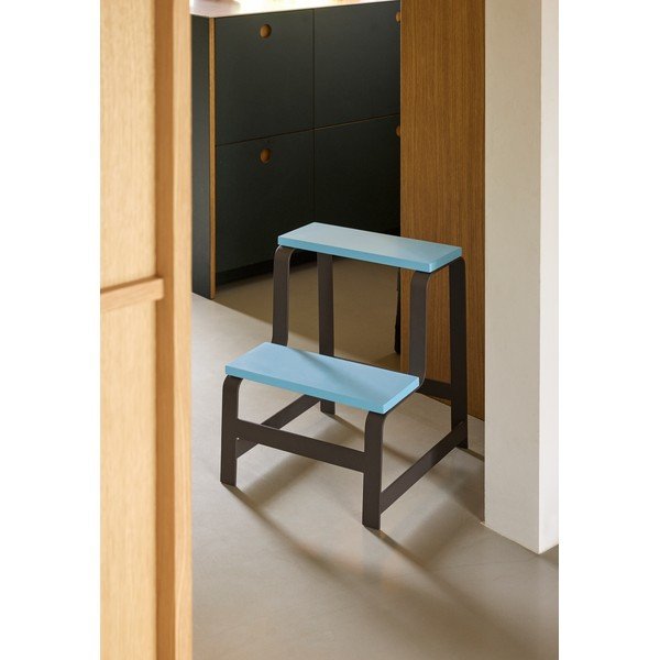 Melns/zils ozola masīvkoka pakāpšanās soliņš Step – Hübsch-image-1