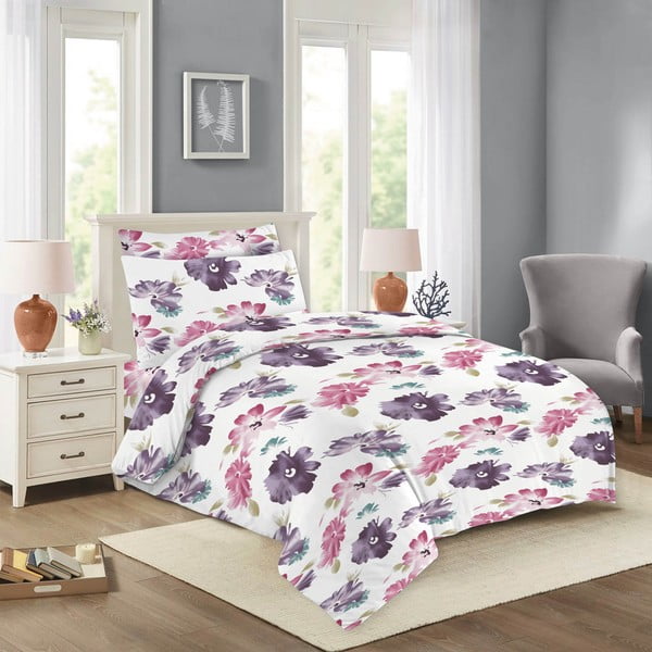 Rozā/violeta kokvilnas gultas veļa 140x200 cm Nela – Cotton House