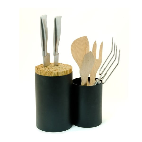 Melns bambusa nažu un virtuves piederumu statīvs Wireworks Knife&Spoon