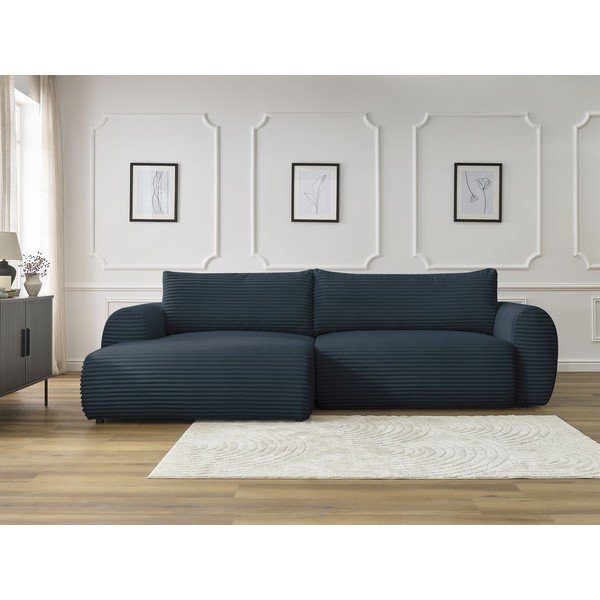 Tumši zils velveta salokāms stūra dīvāns (ar kreiso stūri) Lucien – Bobochic Paris-image-1