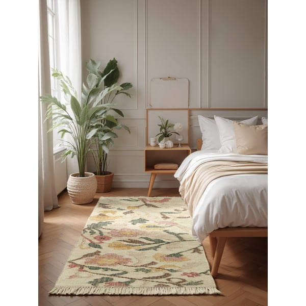 Krēmkrāsas ar rokām darināts džutas celiņa paklājs 80x200 cm Roya Violette – Elle Decoration-image-1