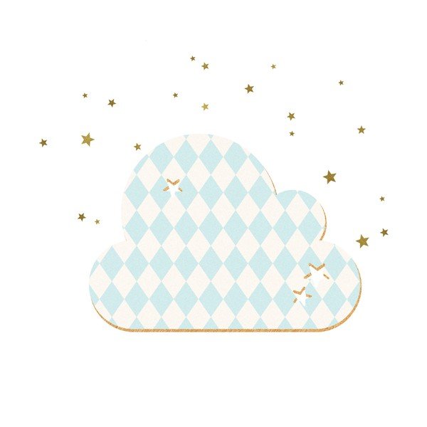 Dekoratīvs pašlīmējošs ziņojumu dēlis Dekornik French Cloud Blue Stars, 57 x 40 cm