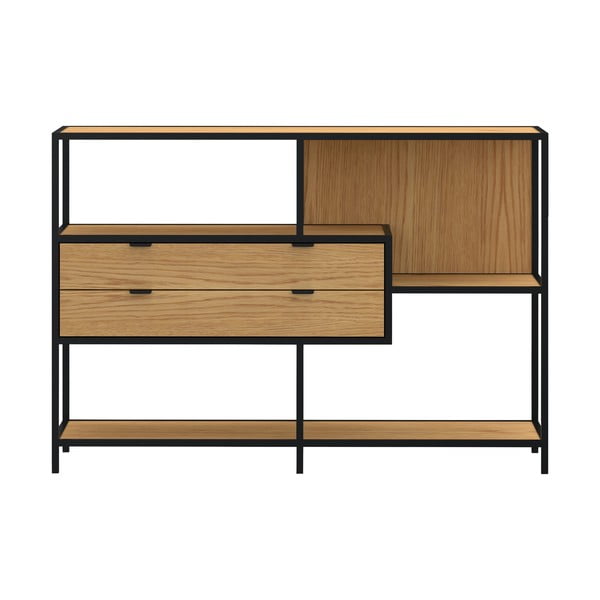 Melns/dabīga toņa grāmatplaukts ar ozolkoka imitāciju 114x78x35 cm Seaford – Actona-image-1