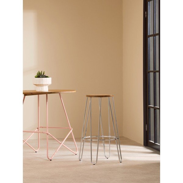 Sudraba krāsas/dabīga toņa gobas masīvkoka bāra taburete (sēdekļa augstums 75 cm) District – Premier Housewares-image-1