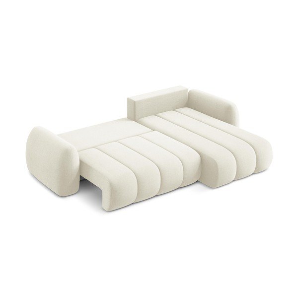 Bēšs salokāms stūra dīvāns no buklē auduma ar uzglabāšanas vietu (ar labo stūri/ar zvilni) Pele – Makamii-image-4