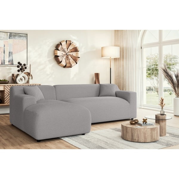 Gaiši pelēks velveta stūra dīvāns (ar kreiso stūri/ar zvilni) Martin – Ropez-image-1