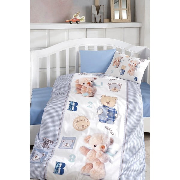 Kokvilnas bērnu gultas veļa bērnu gultiņai ar palagu/četrdaļīga 100x150 cm Blue Bear – Mila Home