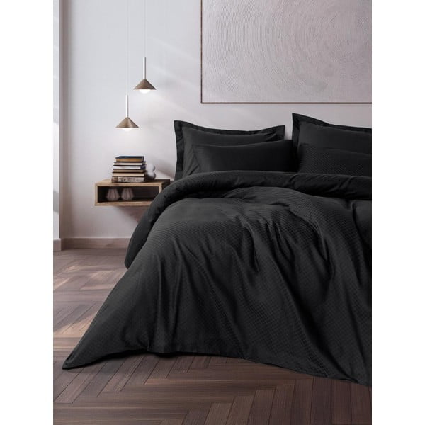 Melna divguļamā gultas veļa no ranforce kokvilnas 240x220 cm Checkered – Mila Home Luxury-image-1