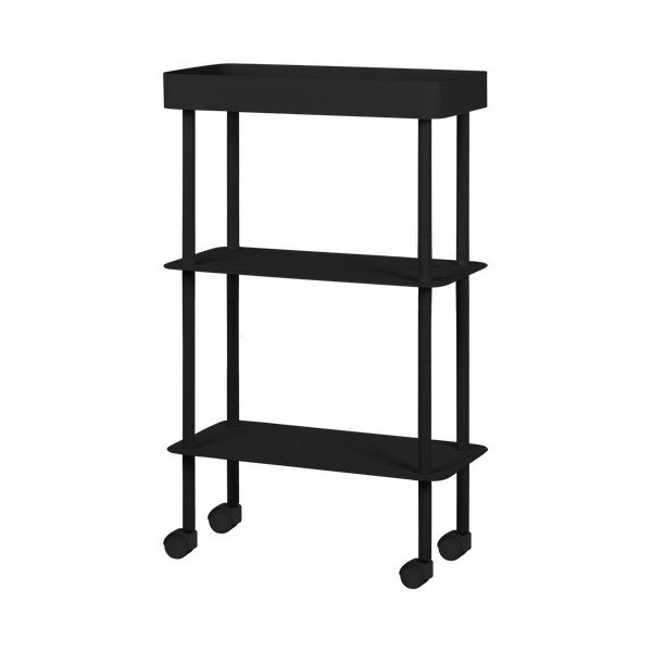Melns metāla plaukts uz riteņiem 60x97x30 cm Nolle – noo.ma
