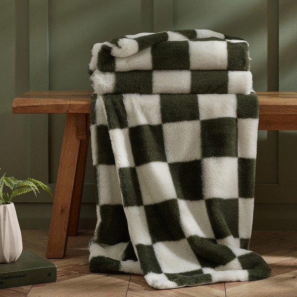Balts/zaļš pleds 130x170 cm Cosy Soft Checkerboard – Catherine Lansfield-image-2