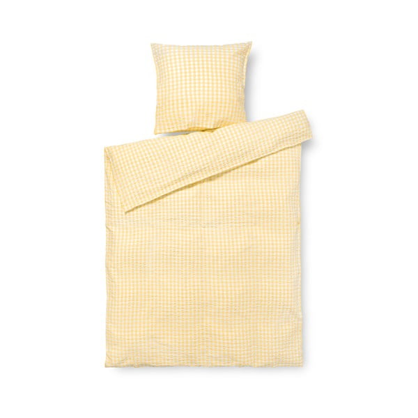 Dzeltena/balta vienvietīga gultas veļa no krepa auduma 140x200 cm Bæk&Bølge – JUNA