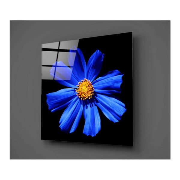 Melnā un zilā stikla glezna Insigne Flowerina, 30 x 30 cm