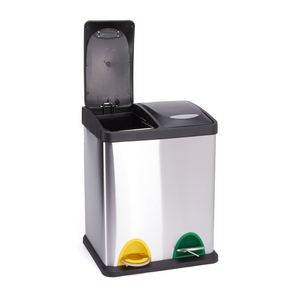 Matētas sudraba krāsas atkritumu šķirošanas tērauda atkritumu tvertne ar pedāli 2x8 l   Tri Selectif – MSV-image-2
