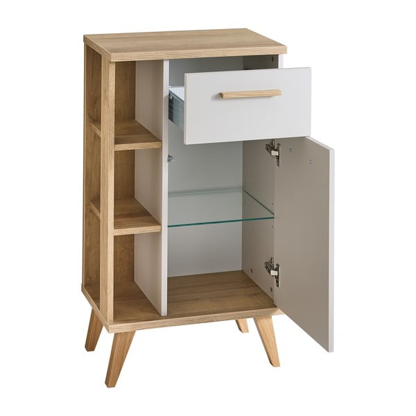 Krēmkrāsas/dabīga toņa zems vannas istabas skapis ar ozolkoka imitāciju 50,5x89,5 cm Quickset 966 – Pelipal-image-2