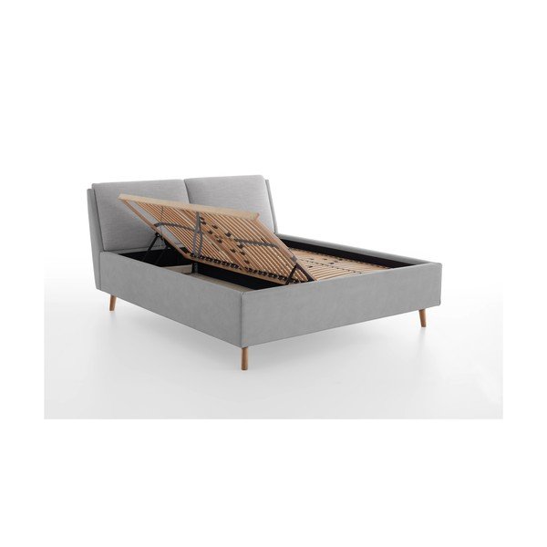 Gaiši pelēka polsterēta divvietīga gulta ar veļas kasti ar redelēm 160x200 cm Valetta – Meise Möbel-image-2