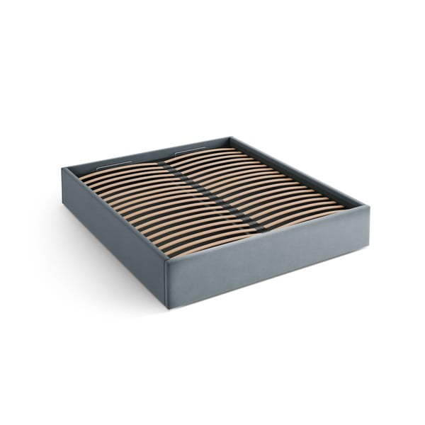 Gaiši zila polsterēta divvietīga gulta ar veļas kasti/bez galvgaļa ar redelēm 180x200 cm Susan – Micadoni 