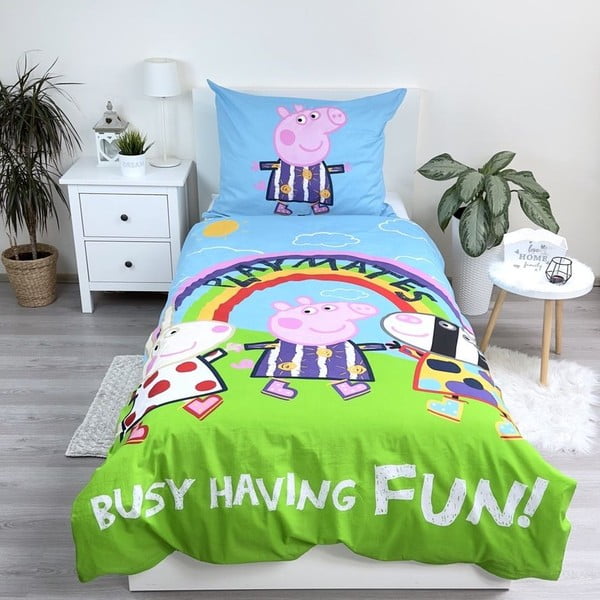 Vienguļamā kokvilnas bērnu gultas veļa ar spīdošu efektu 140x200 cm Peppa Pig – Jerry Fabrics-image-1