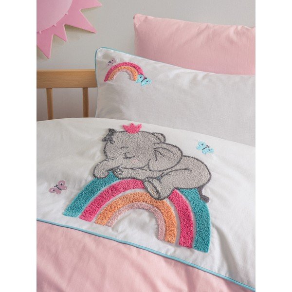 Balta/rozā kokvilnas bērnu gultas veļa ar palagu 100x150 cm Lucky – Mijolnir-image-2