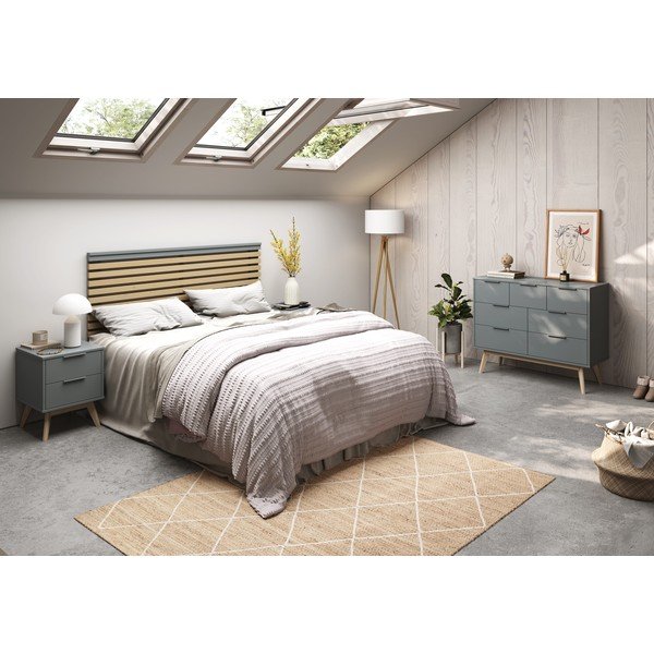 Dabīga toņa/dūmakaini zaļš gultas galvgalis ar priedes koka imitāciju 163x100 cm Estefania – Marckeric-image-1