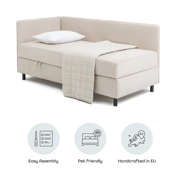 Bēša polsterēta vienvietīga gulta ar veļas kasti un matraci 90x200 cm Avela – Bonami Selection-image-4