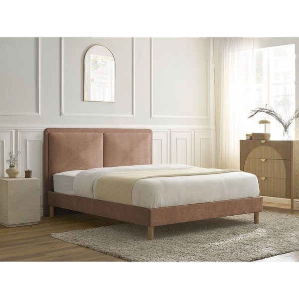 Dūmakaini rozā polsterēta polsterēta divvietīga gulta ar redelēm 180x200 cm Mara – Bobochic Paris-image-1