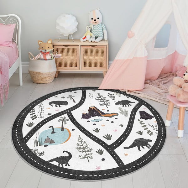 Melnbalts mazgājams bērnu rotaļu paklājs ø120 cm Dino Park – Mila Home-image-4