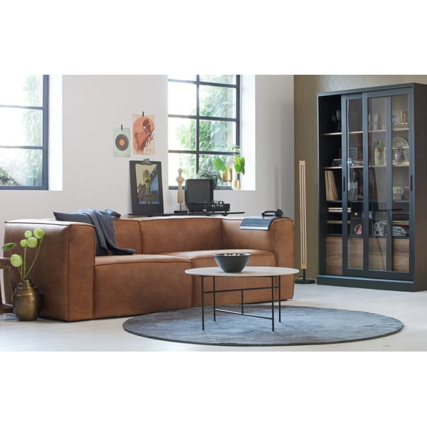 Melna/dabīga toņa priedes masīvkoka vitrīna ar bīdāmām durvīm 125x200 cm James – WOOOD-image-1