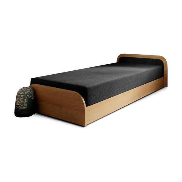 Okera dzeltena/tumši pelēka polsterēta/no skaidu plāksnēm vienvietīga gulta ar veļas kasti un ar matraci 80x190 cm Parys – ELTAP