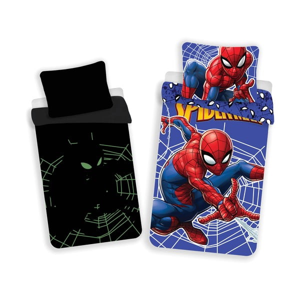 Sarkana/zila vienguļamā kokvilnas bērnu gultas veļa ar spīdošu efektu 140x200 cm Spider-man – Jerry Fabrics