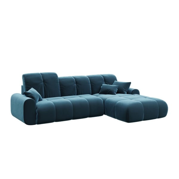 Tumši zils samta stūra izvelkamais dīvāns Devichy Tous, labais stūris