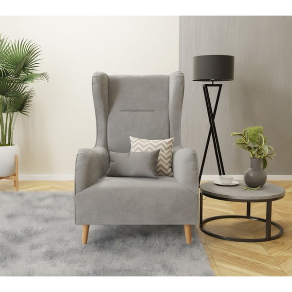 Gaiši pelēks samta atpūtas krēsls ar atzveltni Carole – Ropez-image-4