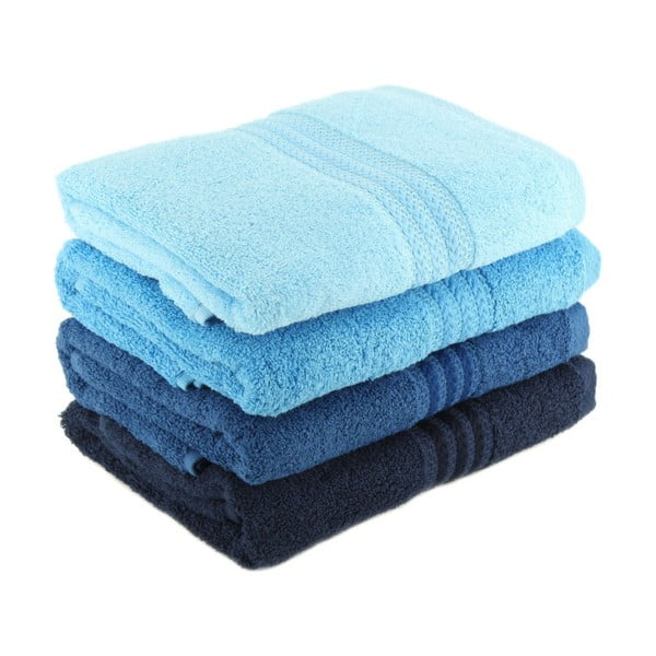 4 zilu kokvilnas dvieļu komplekts Foutastic Sky, 50 x 90 cm-image-1