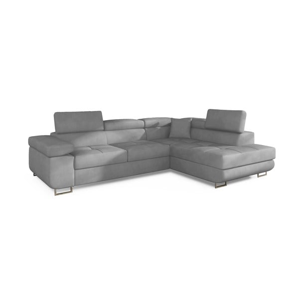 Gaiši pelēks samta salokāms/ar uzglabāšanas vietu stūra dīvāns (ar labo stūri/L veida) Anton – ELTAP-image-2