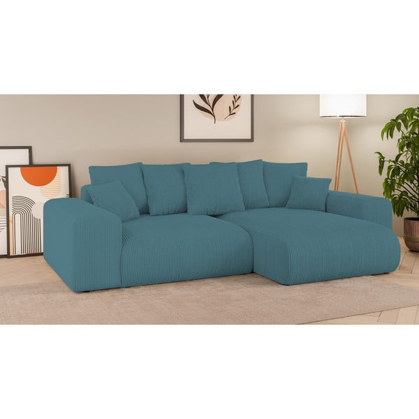 Tirkīzzils velveta salokāms stūra dīvāns ar uzglabāšanas vietu Luma – Ropez-image-1