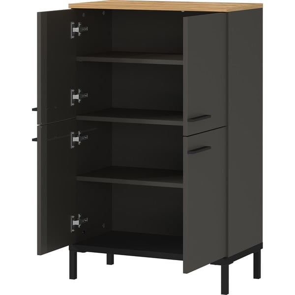 Tumši pelēks augsts vannas istabas skapītis ar ozolkoka imitāciju 60x97 cm Yonkers – Germania-image-3