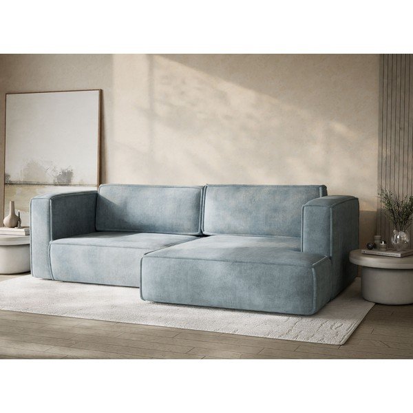 Gaiši zils salokāms stūra dīvāns no šenila auduma ar uzglabāšanas vietu (ar labo stūri/ar zvilni) Velto – Maison de Rêve-image-4