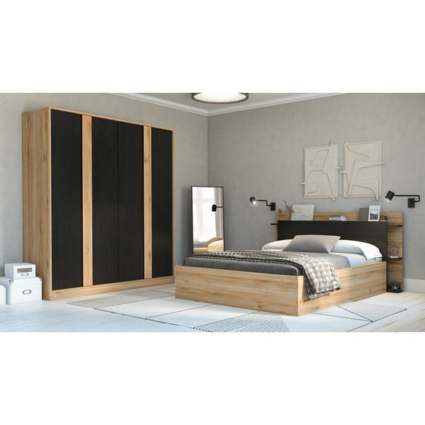 Melns/dabīga toņa drēbju skapis ar ozolkoka imitāciju 180x197,5x53 cm Dennis – Marckeric-image-1