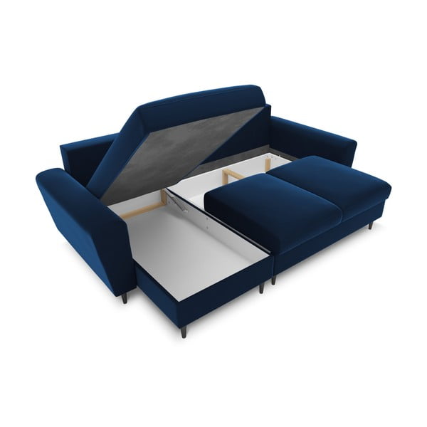 Zils samta salokāms stūra dīvāns ar uzglabāšanas vietu Kyoto – Cosmopolitan Design-image-2