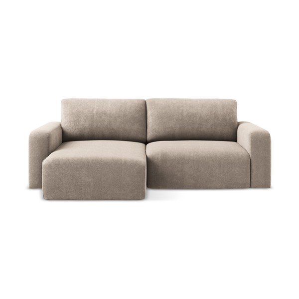 Bēšs salokāms stūra dīvāns no šenila auduma ar uzglabāšanas vietu (ar kreiso stūri/ar zvilni) Kona – Makamii